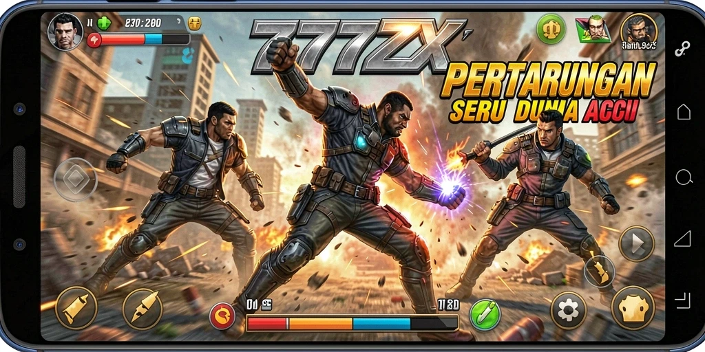 Tangkapan layar utama <strong>777ZX</strong> menampilkan pertarungan aksi yang mendebarkan.