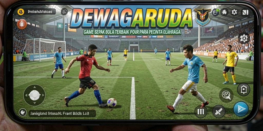 Tampilan screenshot game DEWAGARUDA yang menunjukkan aksi sepak bola seru.