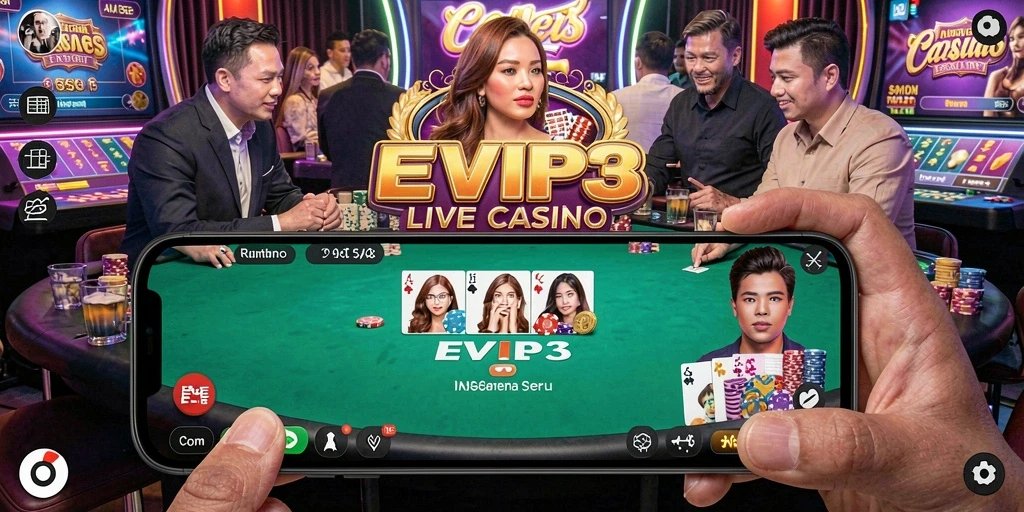 Gameplay seru EVIP3 di Live Casino dengan dealer profesional.