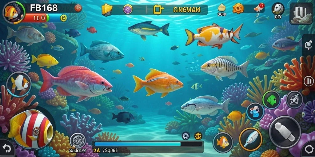 Tampilan gameplay FB168 yang mendebarkan saat menangkap ikan.