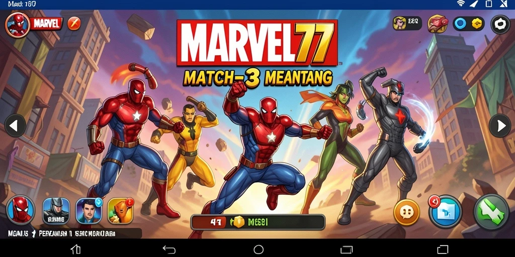 Tampilan gameplay Match-3 yang menarik dan penuh warna di MARVEL77.