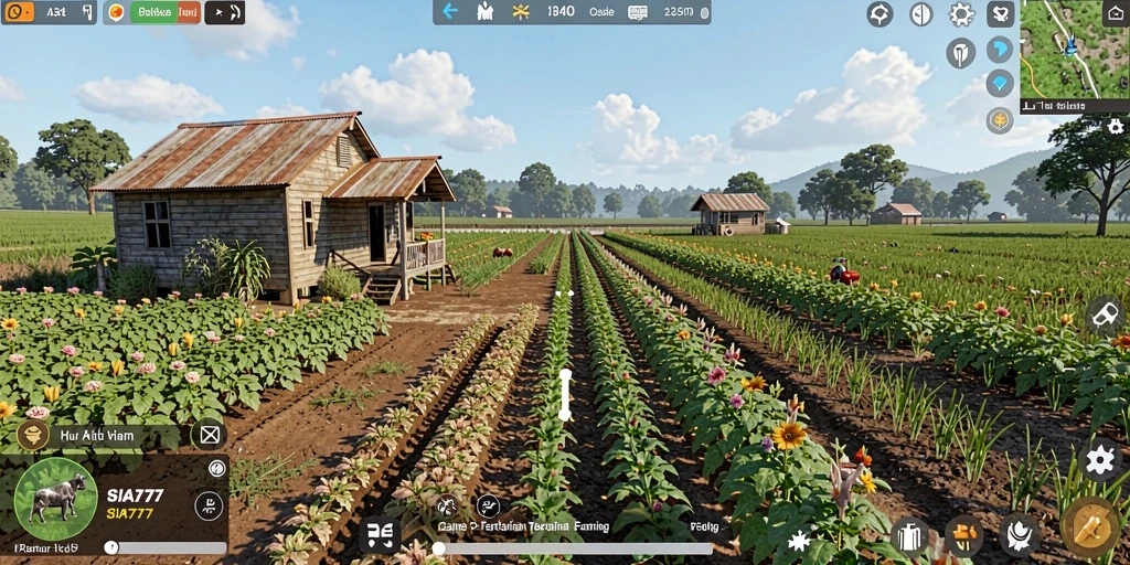 Tampilan gameplay SIA777 dengan ladang pertanian yang indah dan subur.