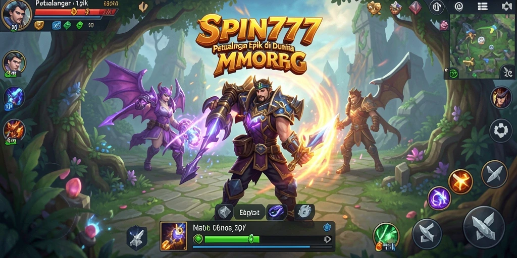 Tampilan gameplay SPIN777 dengan pahlawan berjuang melawan monster di dunia fantasi.