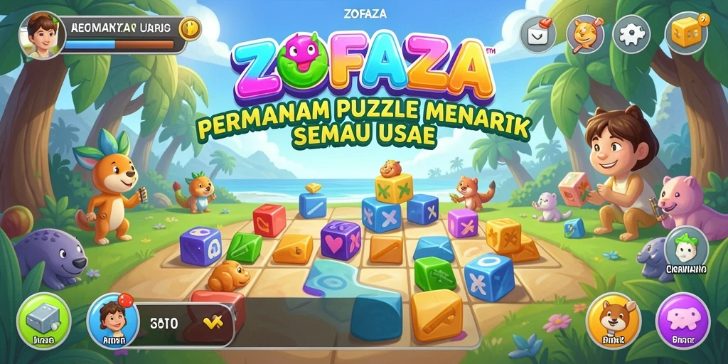 Screenshot utama ZOFAZA menampilkan gameplay puzzle yang seru dan interaktif.
